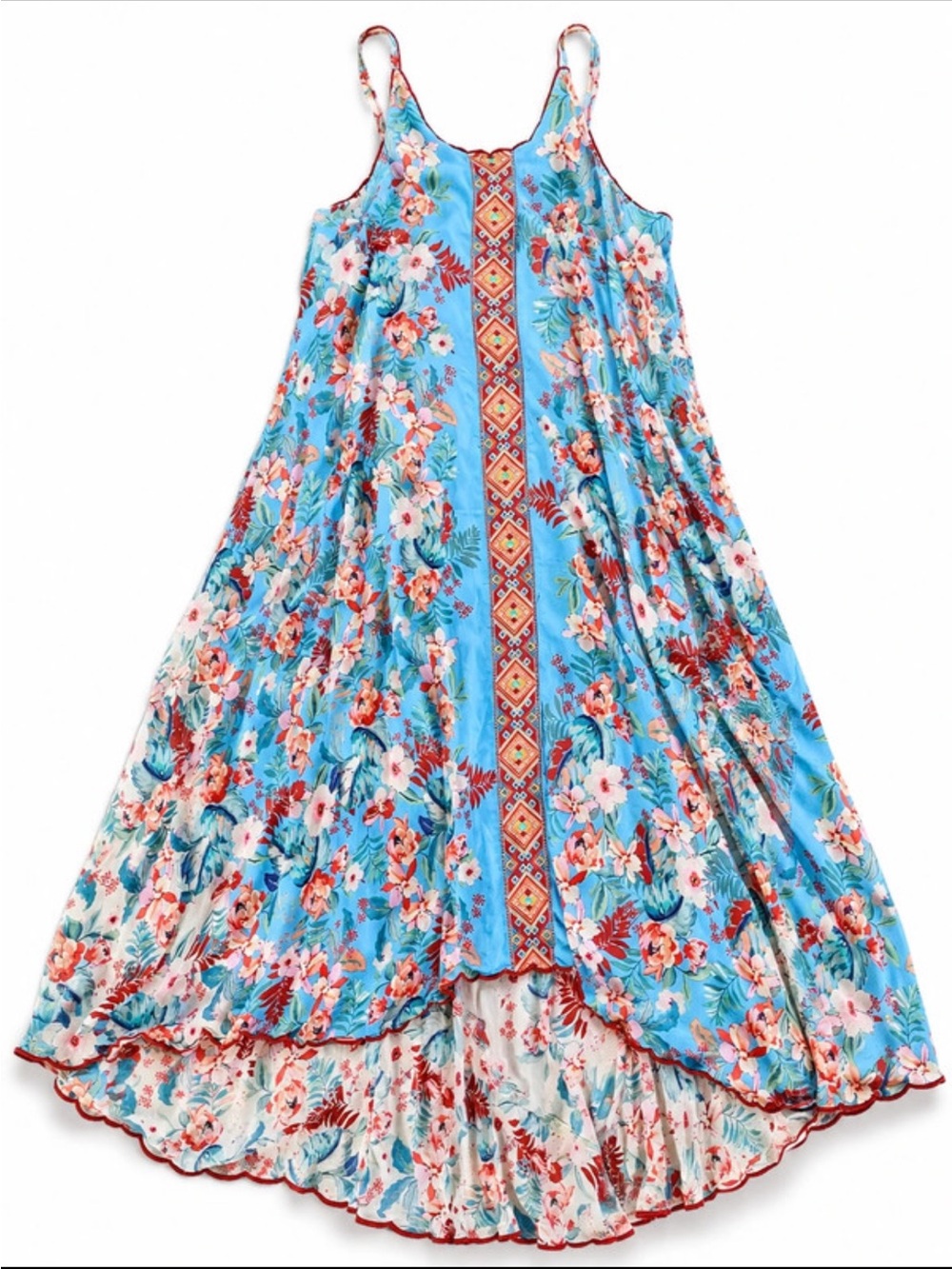 🔥Johnny Was Hazel Aqua Blue Floral Georgette Trapeze Dress High Low Small